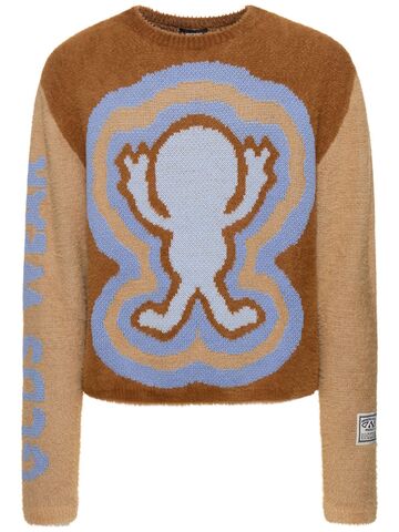 gcds wirdo jacquard knit sweater in brown