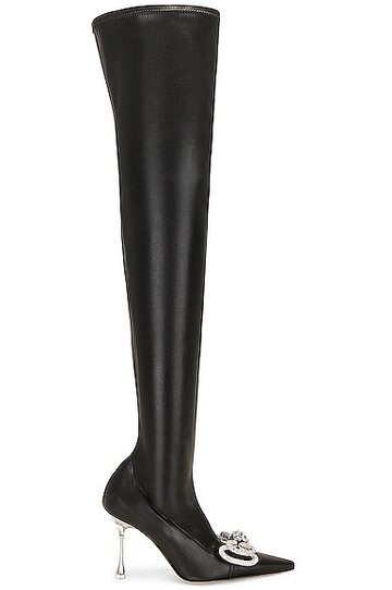 mach & mach over-the-knee vegan leather double bow boot in black