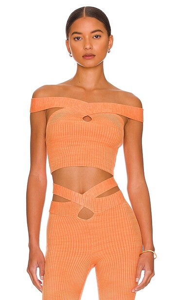 h:ours cia crossover off shoulder top in orange