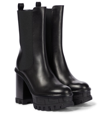 Versace Greca Labyrinth leather platform ankle boots in black