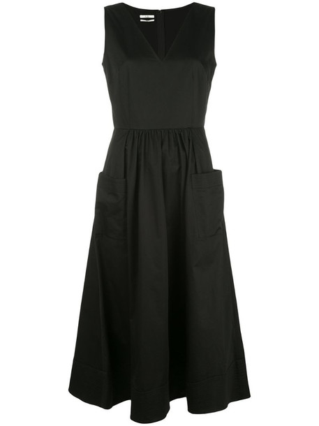 Co sleeveless long ruched dress in black