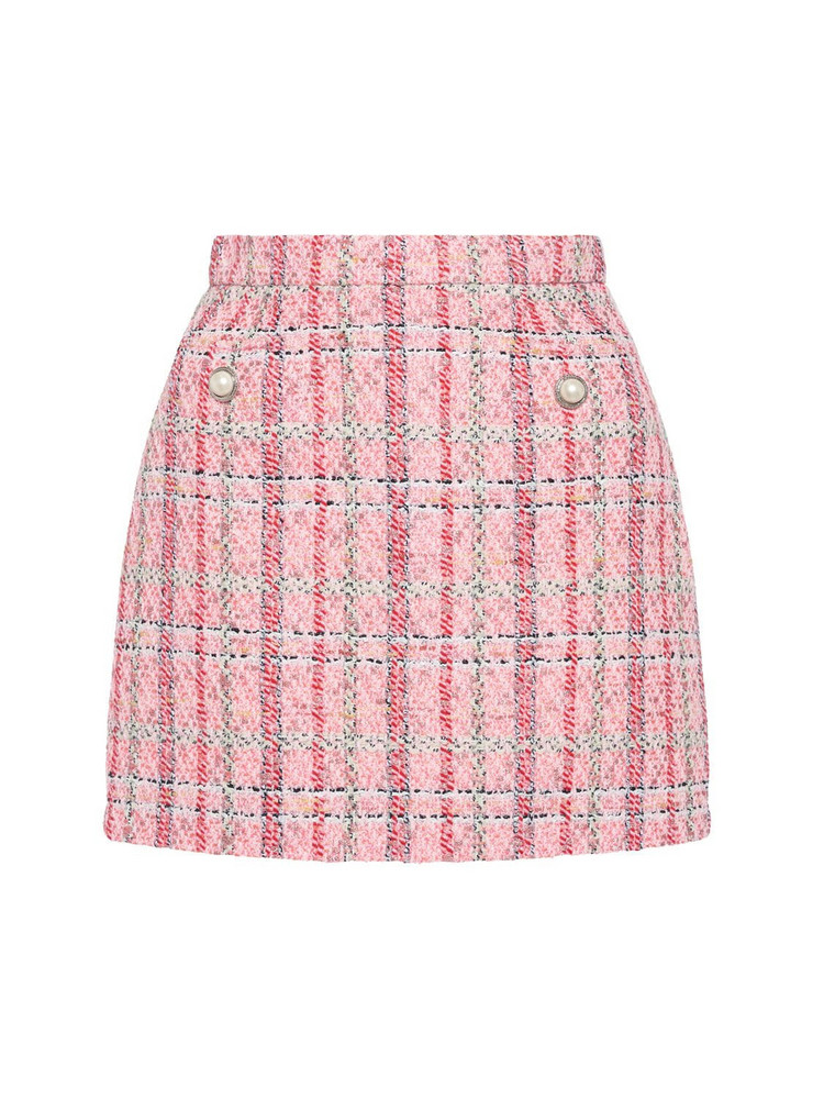 ALESSANDRA RICH Cotton Blend Tweed Mini Skirt in pink