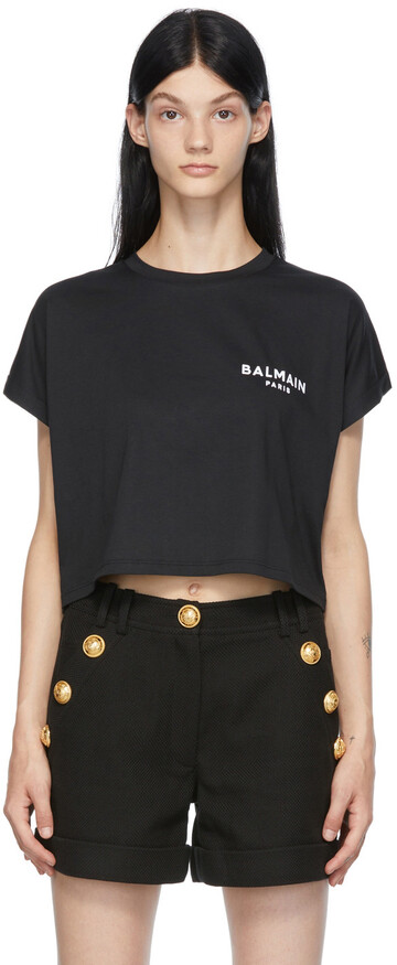 Balmain Black Cropped Logo T-Shirt in noir