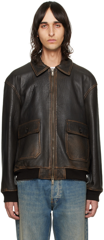 golden goose brown aviator leather jacket