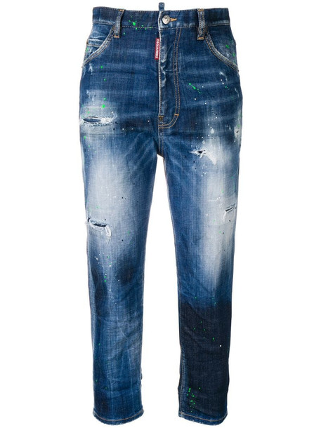 Dsquared2 ripped skinny turn up jeans in blue