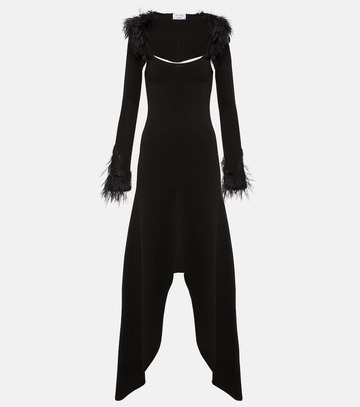 the attico fur-trimmed jersey maxi dress in black