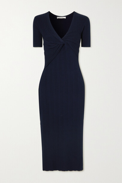 FRAME - Twist-front Ribbed Stretch-knit Midi Dress - Blue