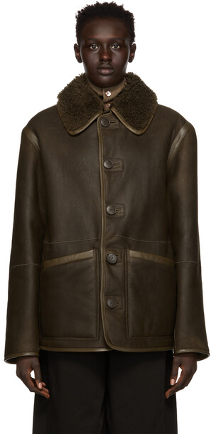 Lemaire Reversible Brown Leather Jacket in chocolate