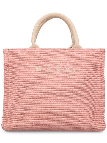 marni small raffia effect bucket bag in pink