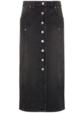 marant etoile vandy cotton denim long skirt in black