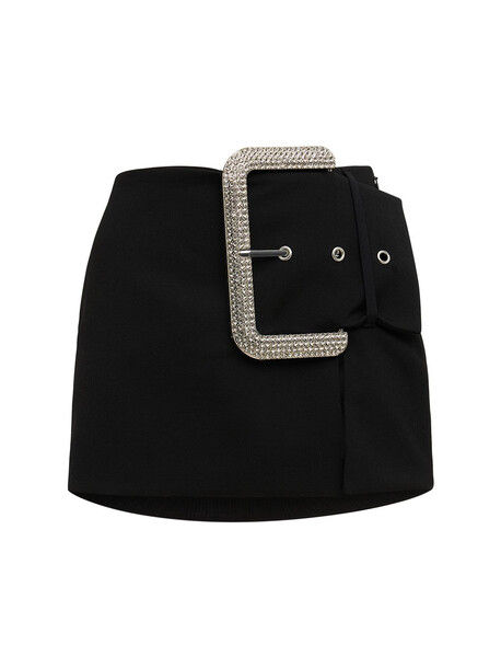 AREA Embellished Buckle Wool Blend Mini Skirt in black