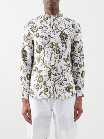 erdem - felix floral-print linen shirt - mens - green multi