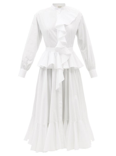 Alexander Mcqueen - Ruffled Cotton-poplin Dress - Womens - White