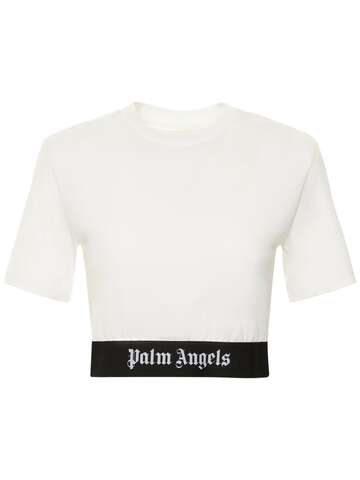 palm angels logo tape cropped t-shirt in white