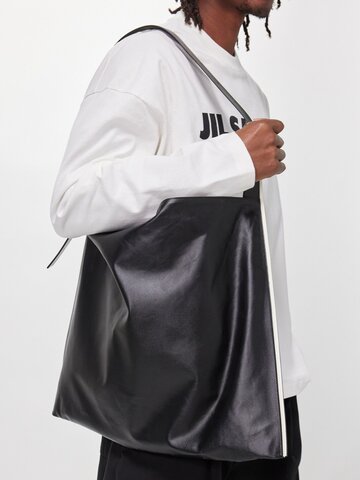 jil sander - leather tote bag - mens - black