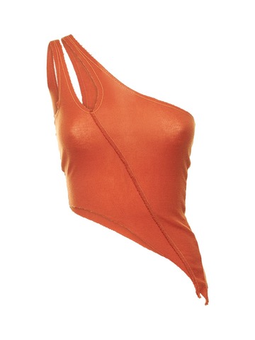 sami miro vintage asymmetric one shoulder jersey tank top in orange