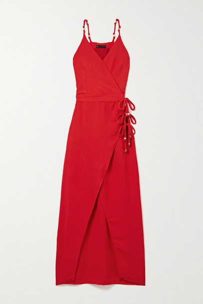 VIX - Cyndi Bead-embellished Voile Wrap Dress - Red