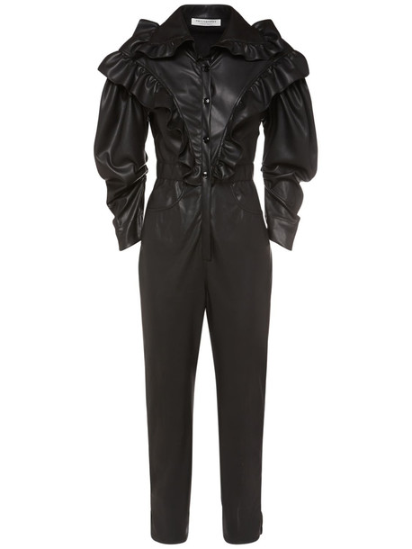 PHILOSOPHY DI LORENZO SERAFINI Faux Leather Ruffled Jumpsuit in black