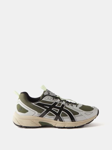 asics - gel-venture 6 faux-leather and mesh trainers - mens - green grey