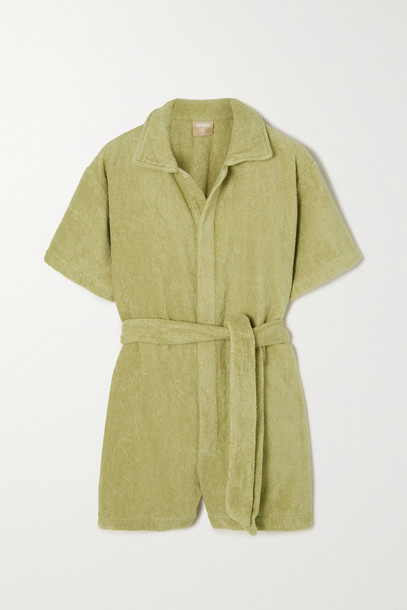 TERRY - Belted Cotton-terry Jumpsuit - Green