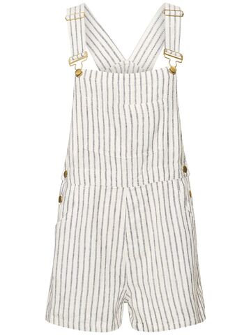 WEWOREWHAT Striped Linen Blend Playsuit in blue / white