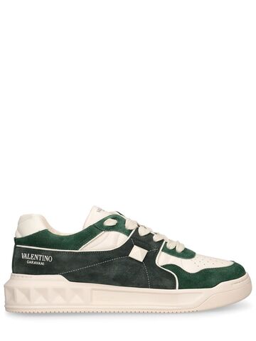 valentino garavani one stud suede low top sneakers in green / white