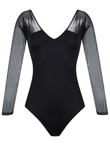 Brigitte v-neck tulle panel Michelle swimsuit in black