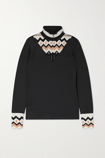 Bogner - Allegra Intarsia-knit And Jersey Turtleneck Top - Black