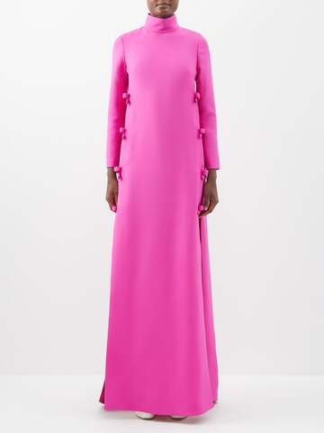 valentino - crepe couture bow-embellished wool-blend gown - womens - pink