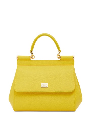 dolce & gabbana small sicily leather top handle bag in yellow