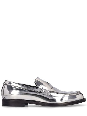 gcds wirdo leather mirror loafers in silver