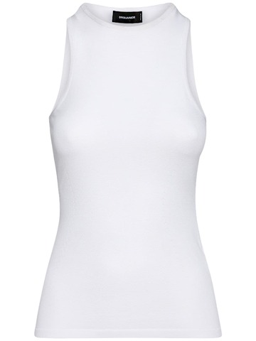 DSQUARED2 Compact Knit Viscose Stretch Tank Top in white