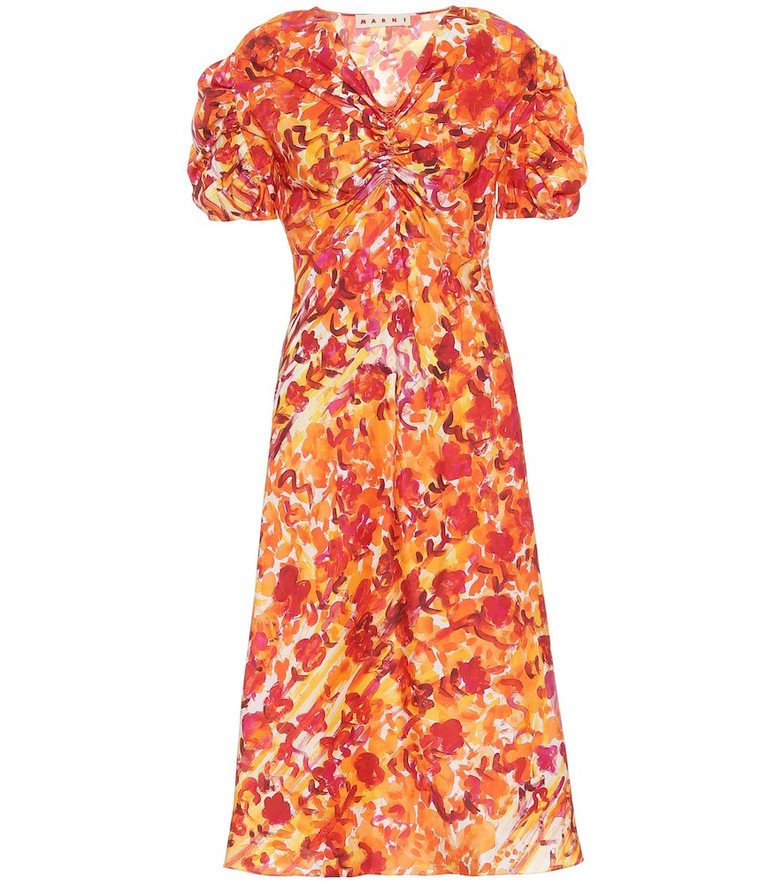 Marni Floral silk dress in orange