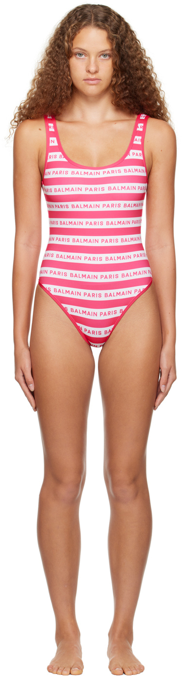 balmain pink & white striped swimsuit