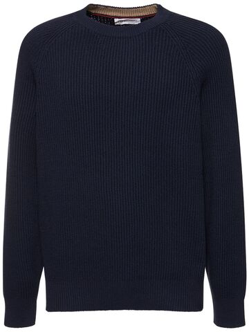 brunello cucinelli cotton knit crewneck sweater in navy