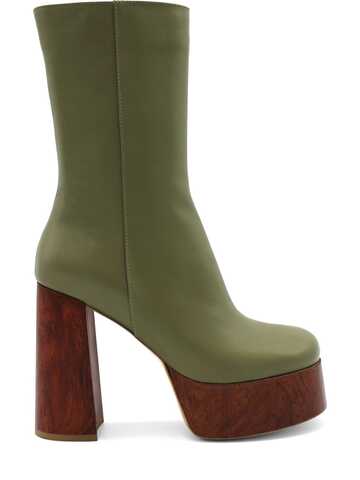 GIA X RHW 110mm Leather Platform Ankle Boots in green