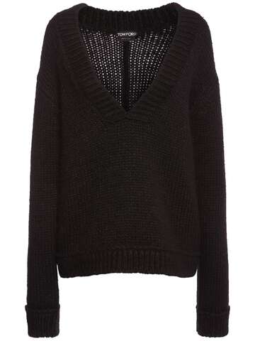 TOM FORD Alpaca Blend Knit V Neck Sweater in black