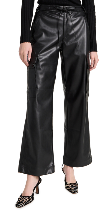 Proenza Schouler White Label Faux Leather Drawstring Cargo Pants in black