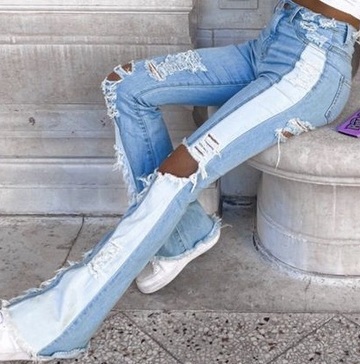 jeans,white,jean patchwork,flare jeans,blue jeans
