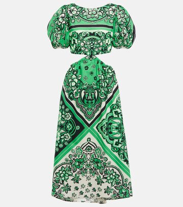 redvalentino printed cotton midi dress in green