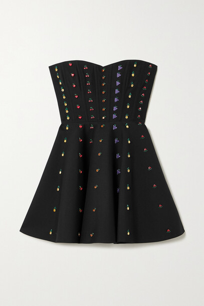 Valentino - Strapless Crystal-embellished Wool And Silk-blend Mini Dress - Black