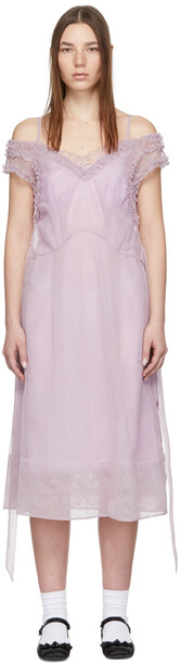Simone Rocha Purple Off-Shoulder Frill & Tie Dress in lilac
