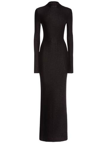 tom ford metallic rib knit long dress in black