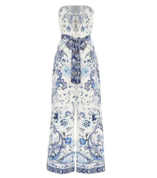 Camilla Embellished printed silk jumpsuit in blue