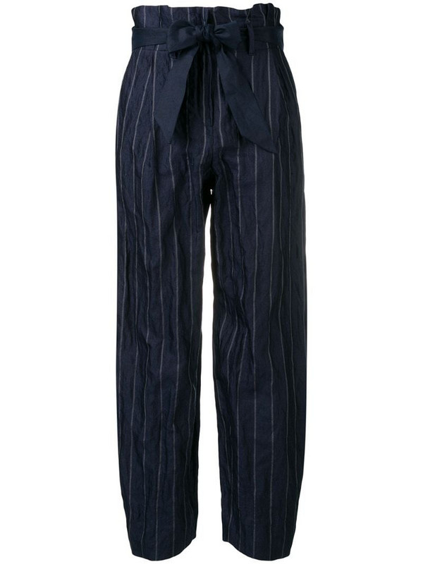 Emporio Armani belted striped trousers in blue