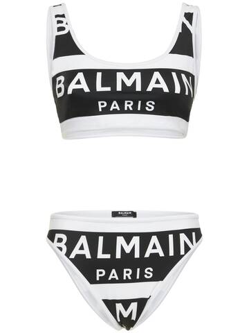 BALMAIN Logo Print Bikini in black / white