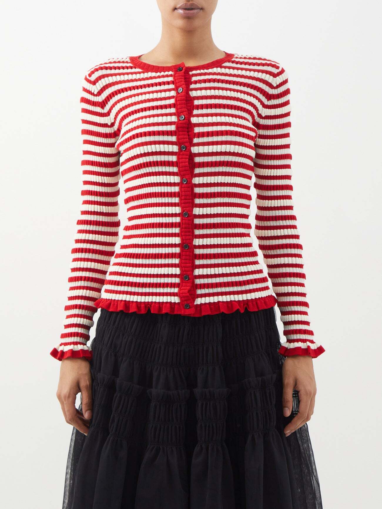 Molly Goddard - Stacey Striped Cotton-blend Cardigan - Womens - Red Cream
