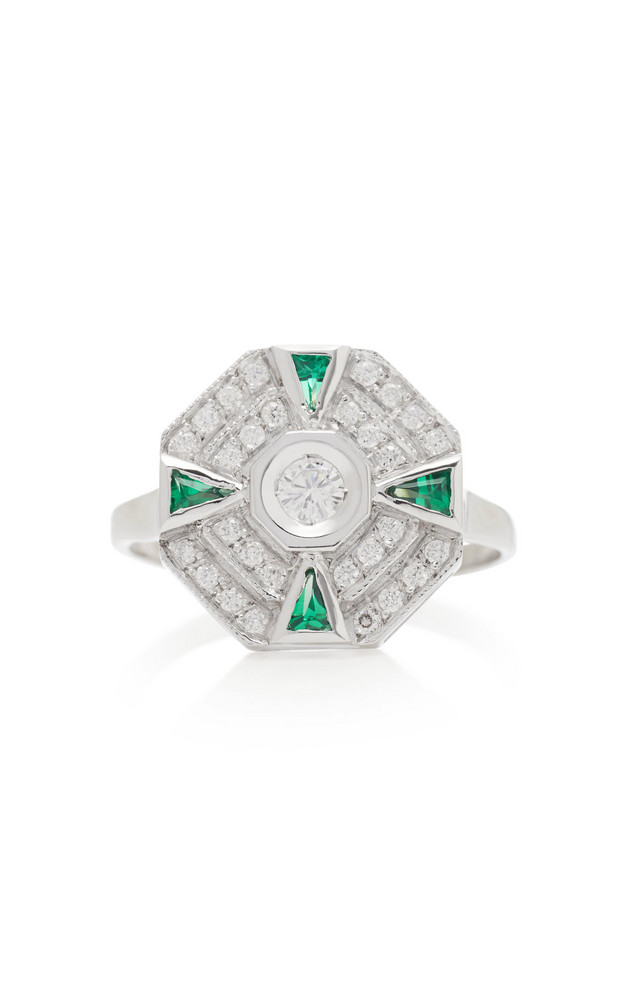 Melis Goral Paris 18K White Gold, Diamond And Tsavorite Ring in green