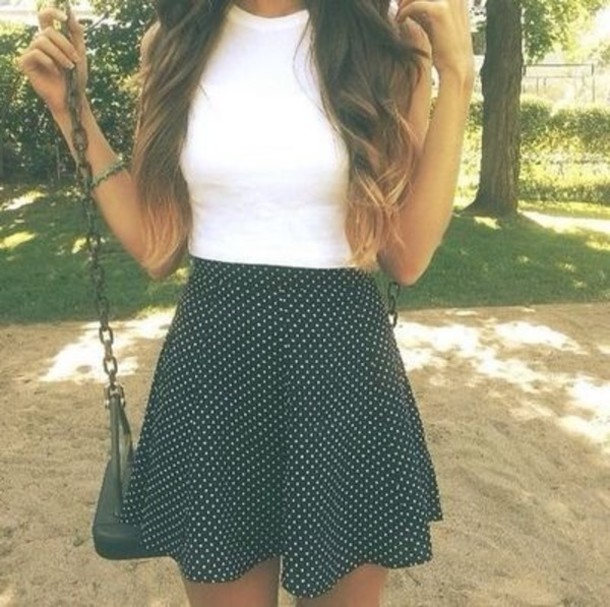 skirt black skirt circles shirt polka dots tumblr tank top