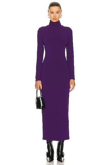 sprwmn long sleeve turtleneck maxi dress in purple in violet
